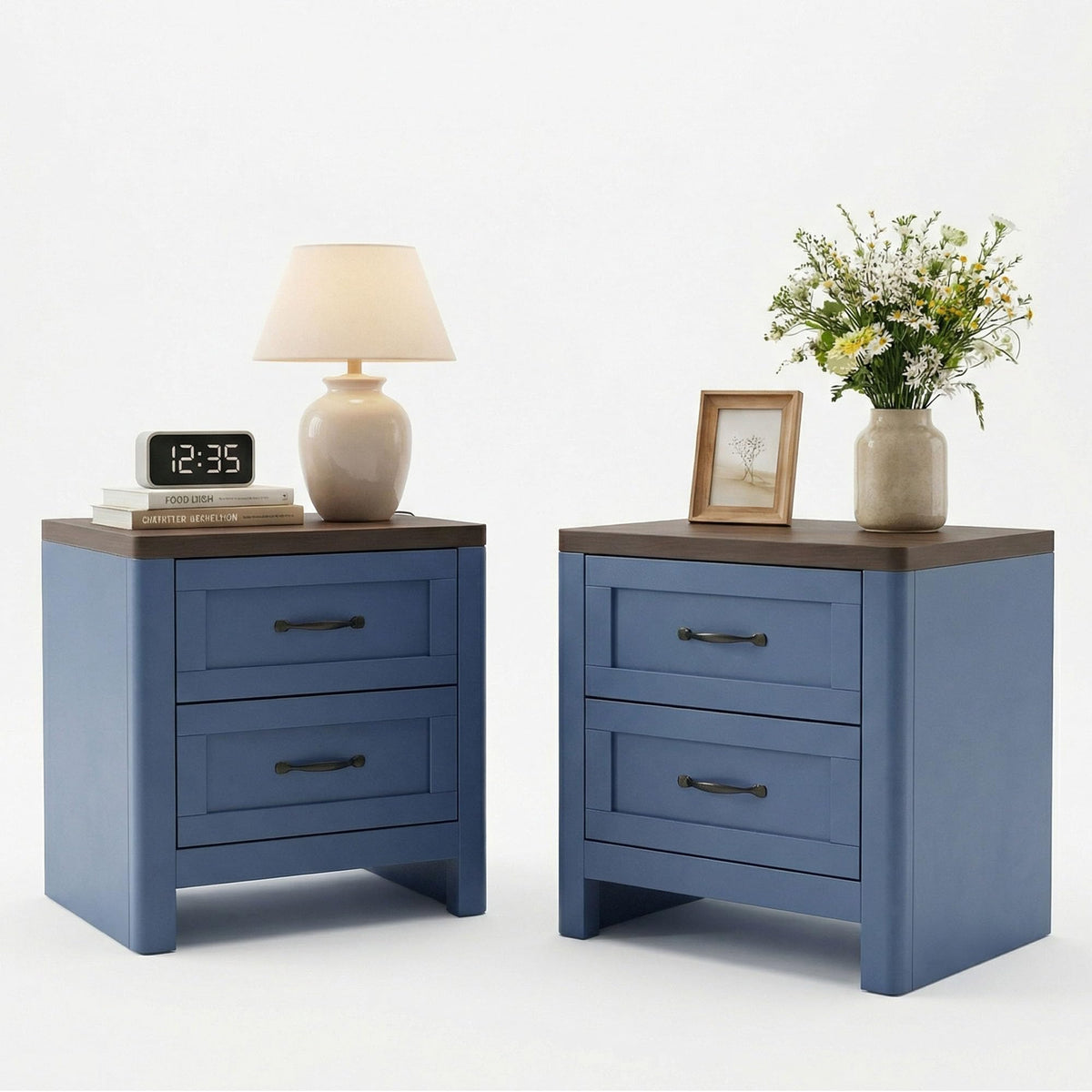 Blue Set of 2 2 Drawer Nightstand O702