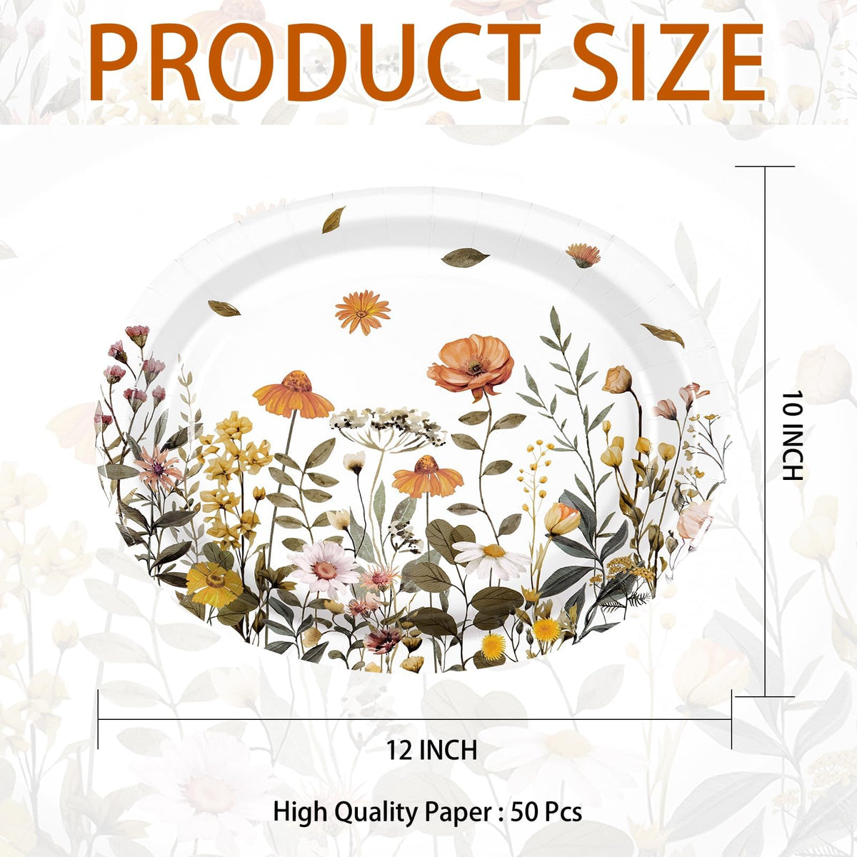 50Pcs Fall Oval Paper Plates 10" x 12" Heavy Duty Disposable Platters E884857