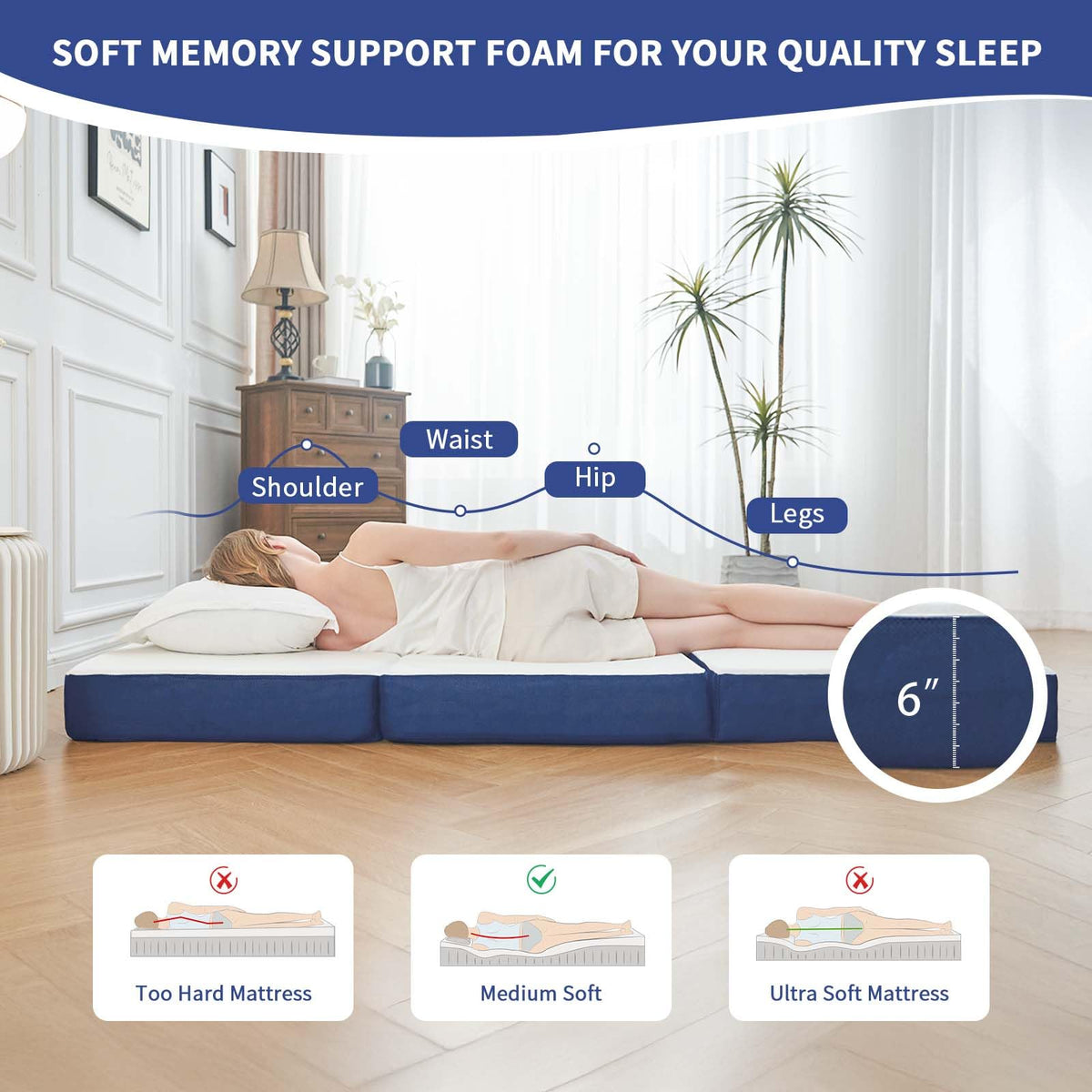 Foldable 6" Trifold Mattress Full Size S948