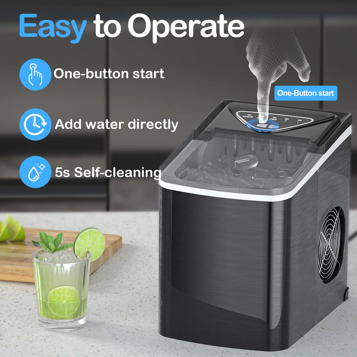 Black Countertop Ice Maker with Scoop and Basket A916833
