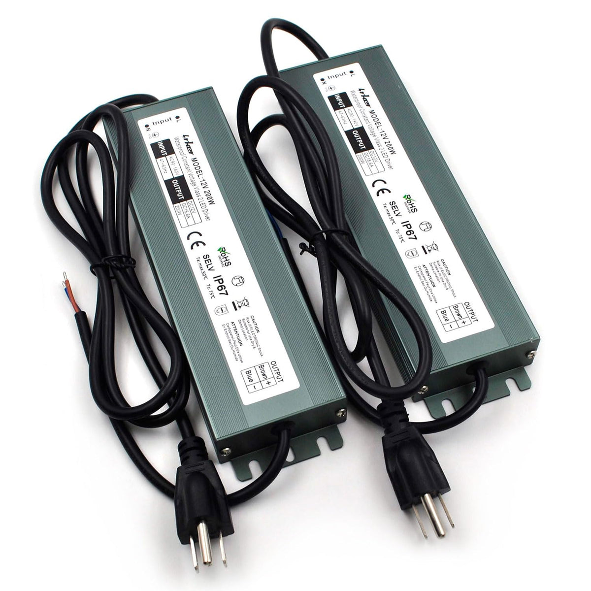 2 Pack 12V 200W Waterproof IP67 LED Driver H47975