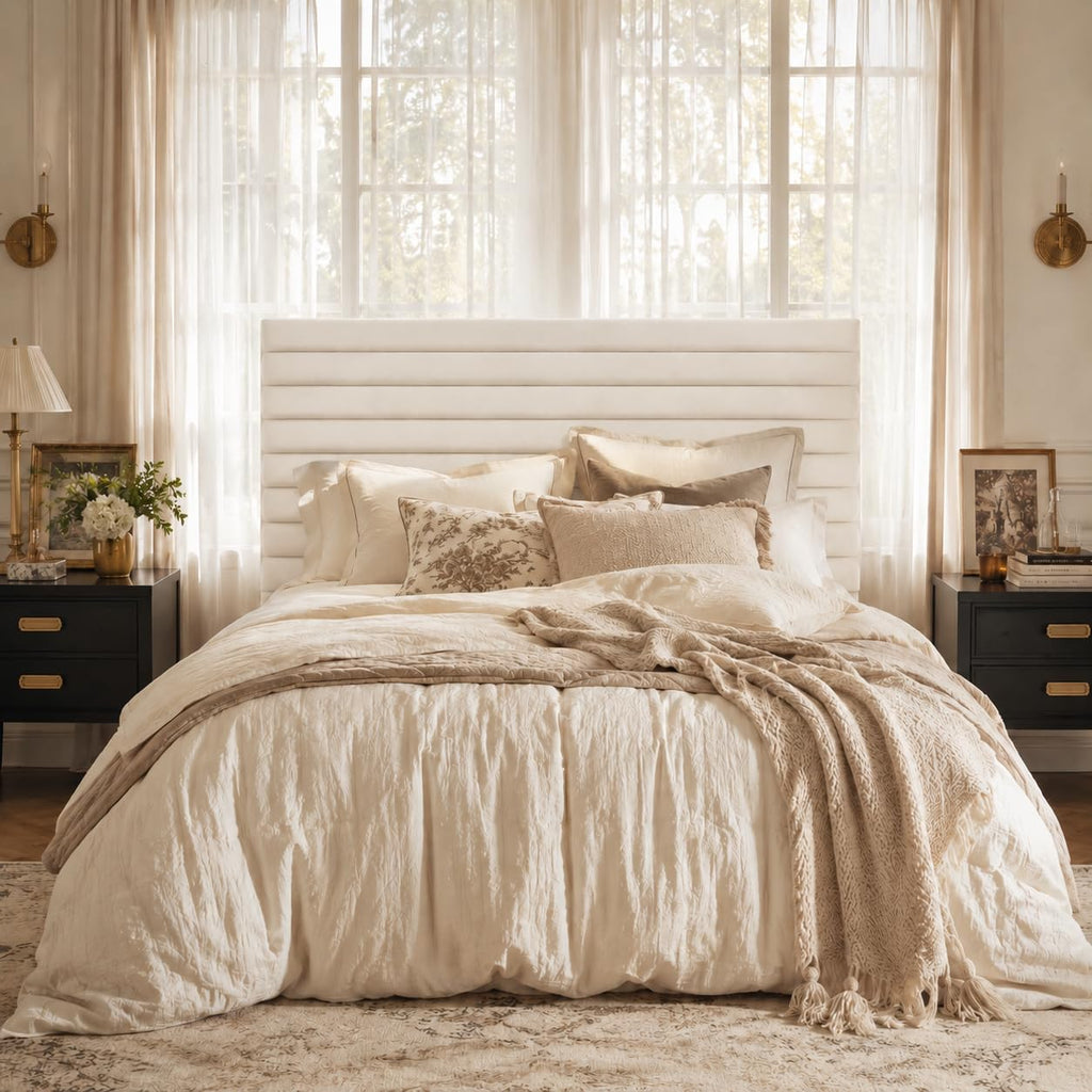Queen Velvet Upholstered Bed Frame with Adjustable Headboard F46800