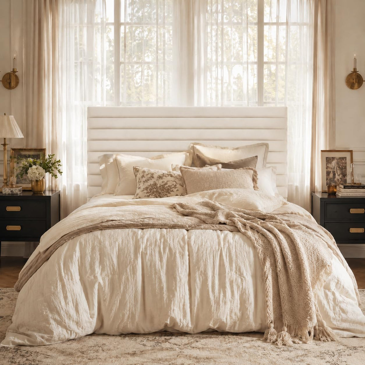 Queen Velvet Upholstered Bed Frame with Adjustable Headboard F46800