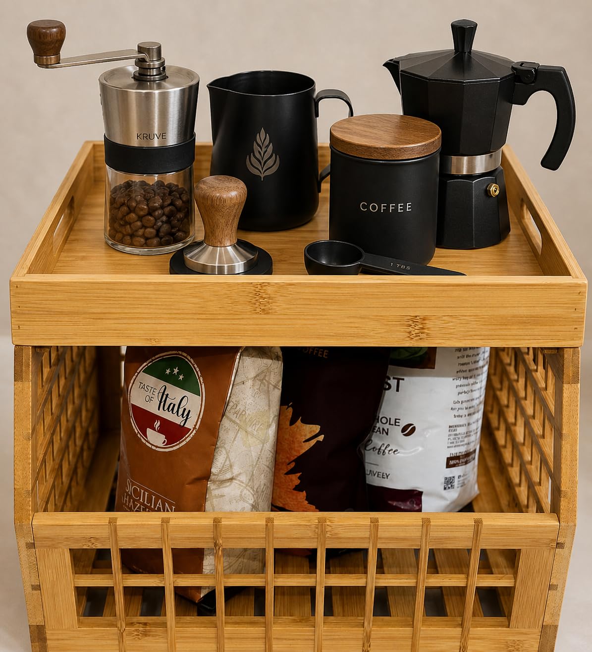 Bamboo Stackable Medium Storage Bins with Serving Tray Lid C418
