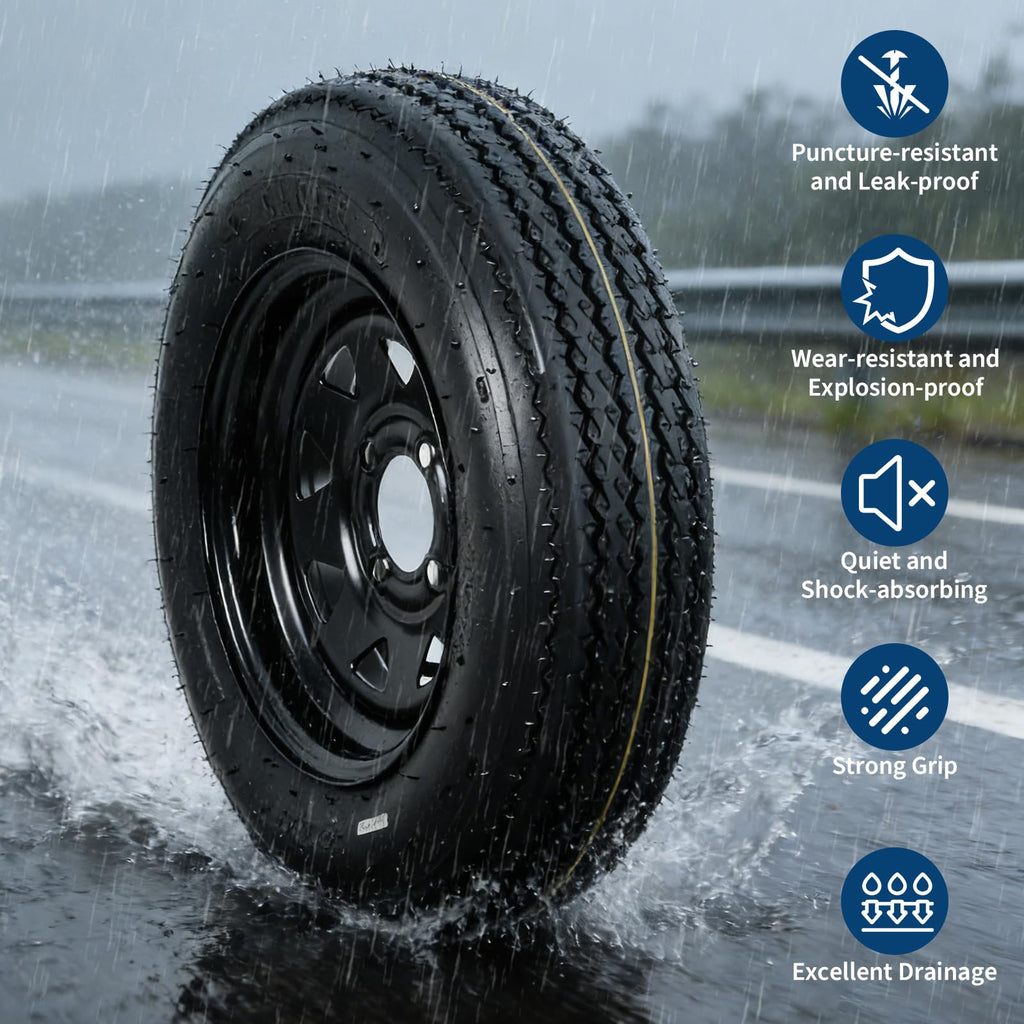 2-Pack Trailer Tire On Rim 5.30-12 4 Lug 12 in Wheels Load Range C Black A421