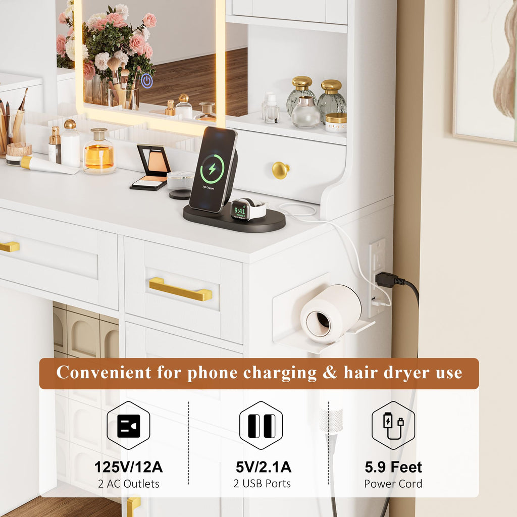 Vanity Desk with Mirror and LED Lights A8652