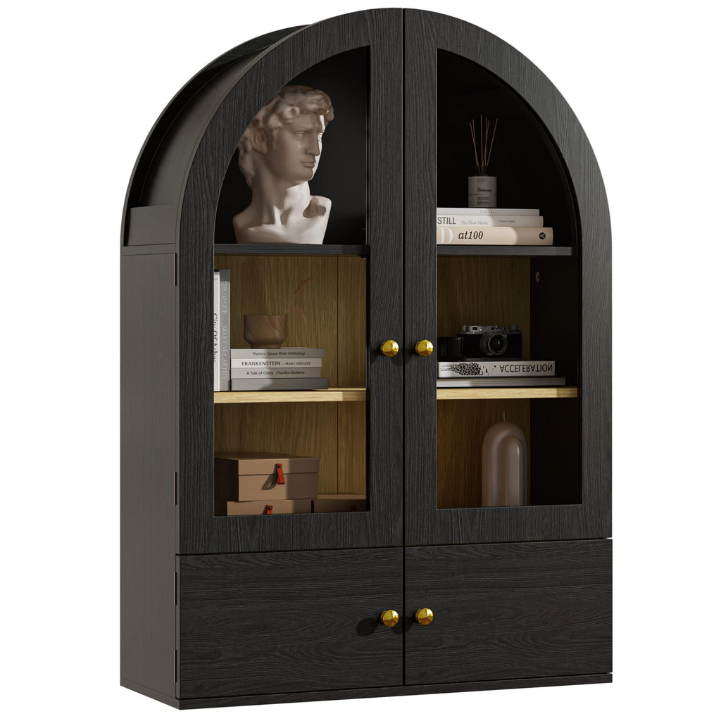 Black Arched Wall Mounted Cabinet with Glass Doors D86870