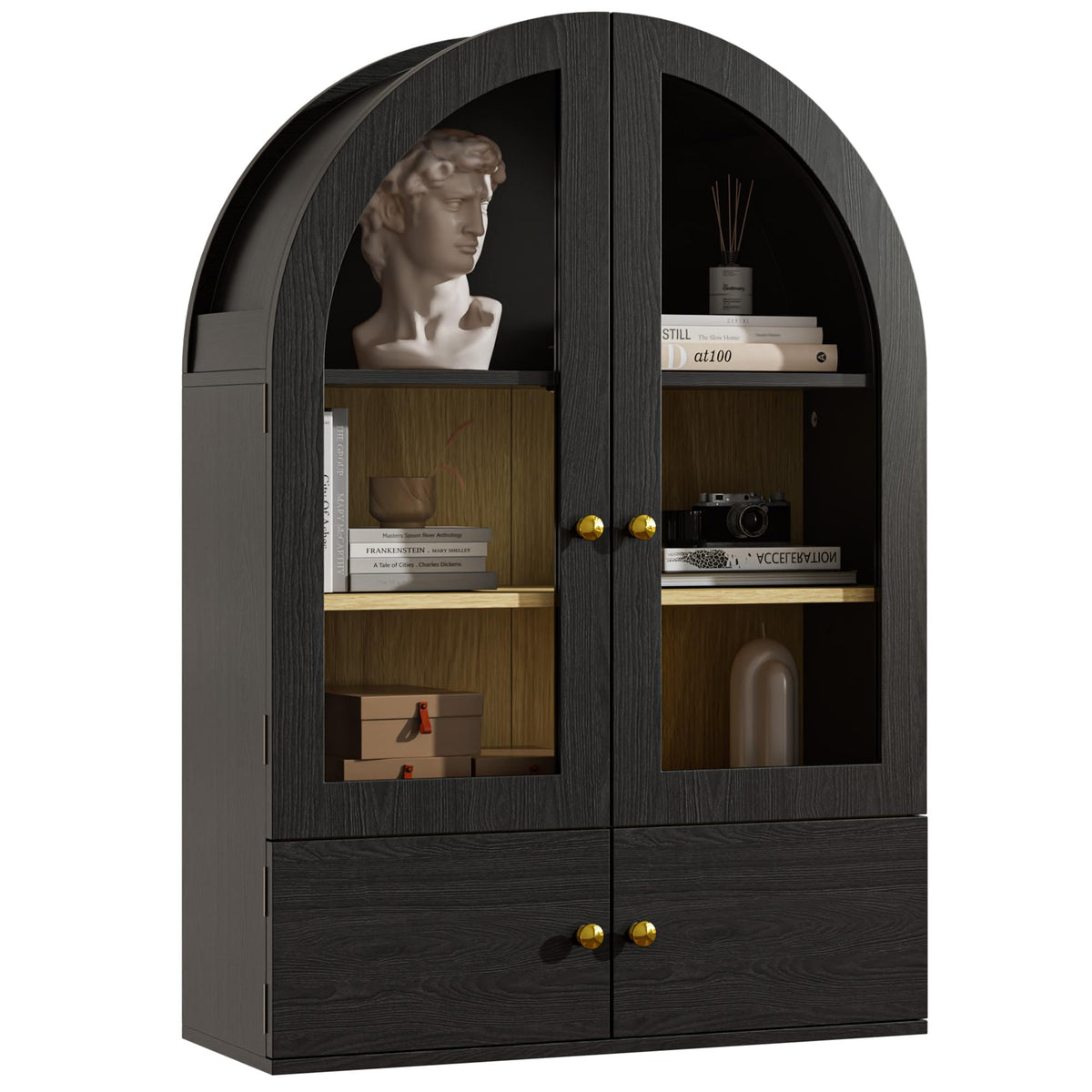 Black Arched Wall Mounted Cabinet with Glass Doors D86870