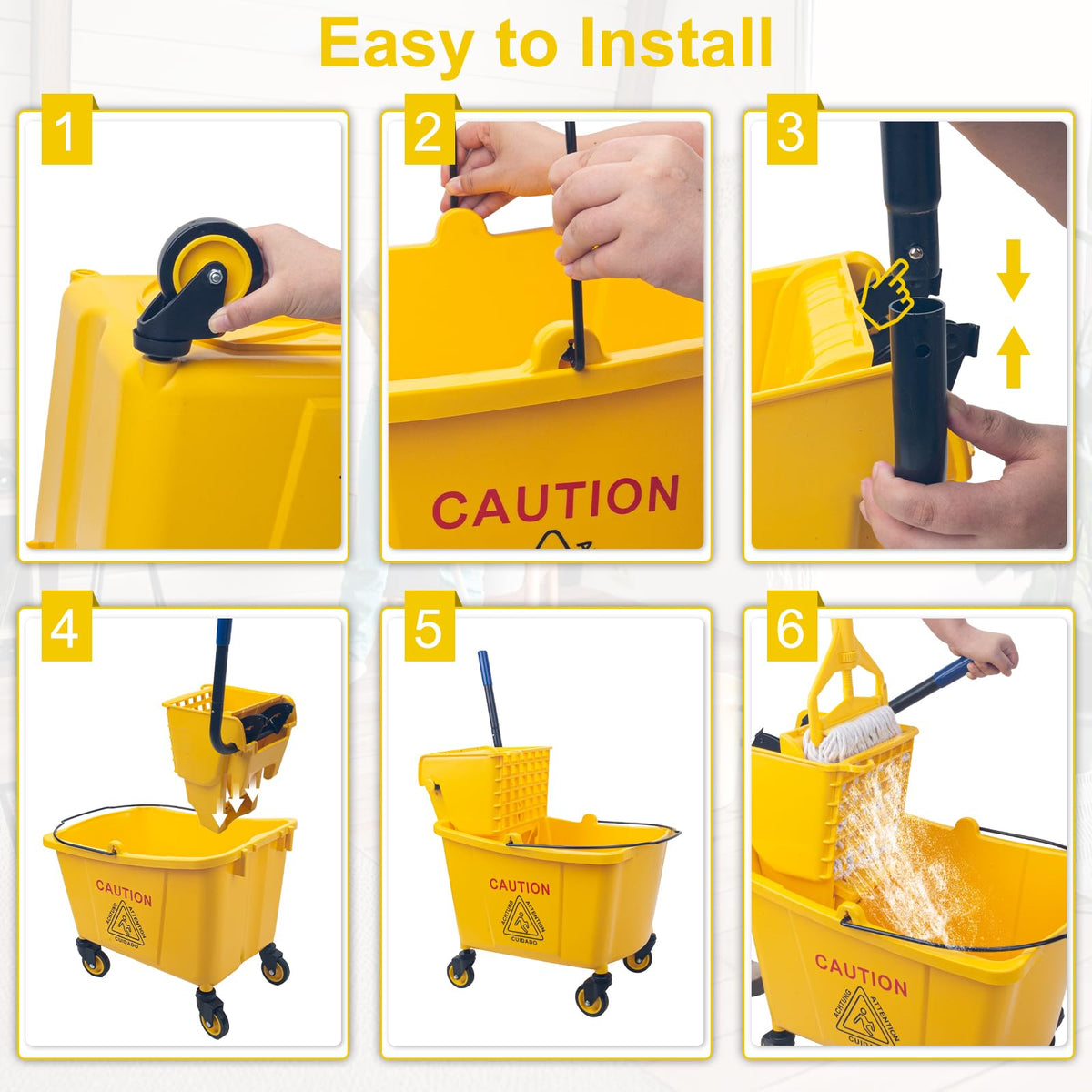 35 Quart Mop Bucket with Side Press Wringer on Wheels X155687