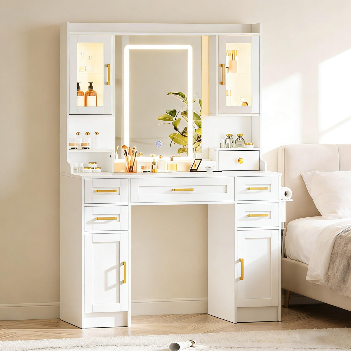 Vanity Desk with Mirror and LED Lights A8652