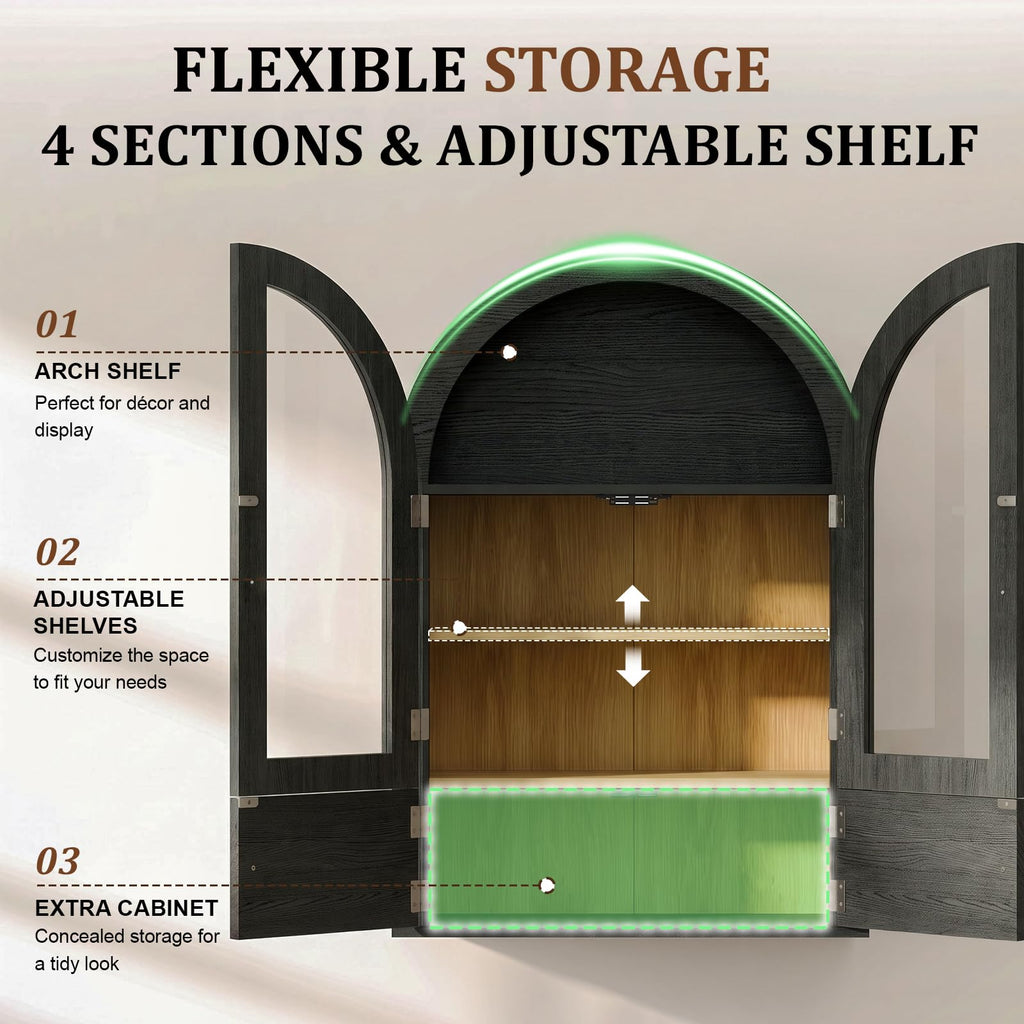 Black Arched Wall Mounted Cabinet with Glass Doors D86870