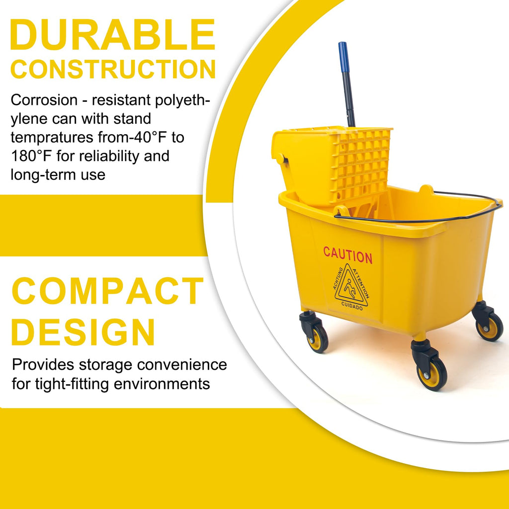 35 Quart Mop Bucket with Side Press Wringer on Wheels X155687