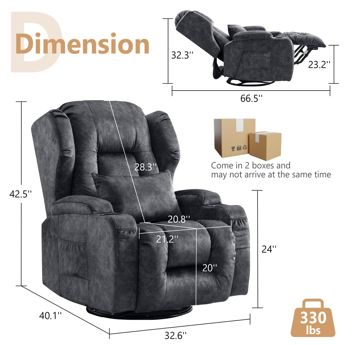 Manual Swivel Rocker Recliner Chair Velvet Grey H624