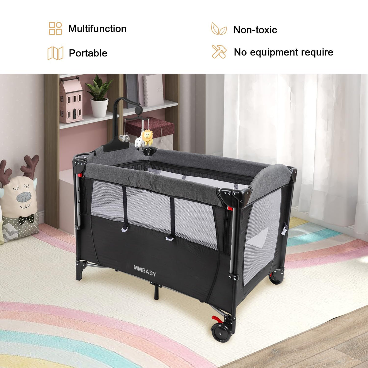 Baby Bedside Crib, Pack and Play, Portable Playard S59512