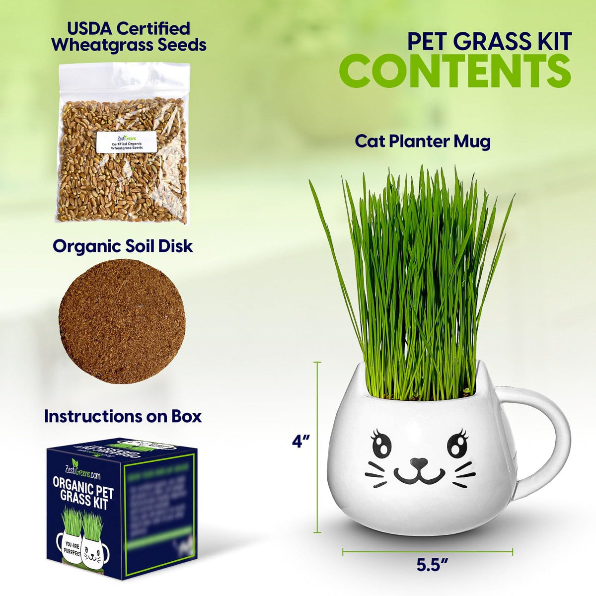 Cat Grass Growing Kit with Seeds, Soil & Ceramic Planter F2029