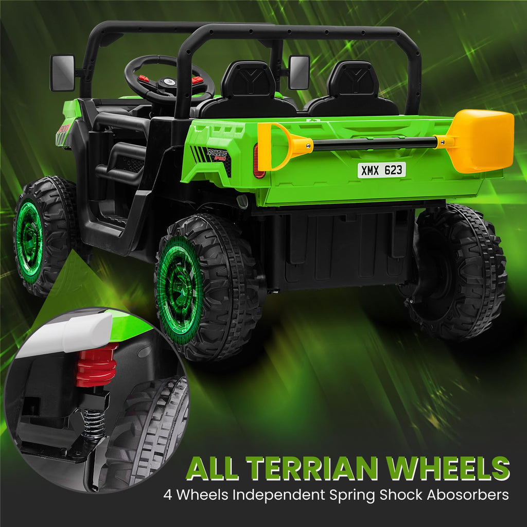24V 4WD Ride on Truck Car with Dump Bed, 2 Seaters, Remote Control, Green L81288