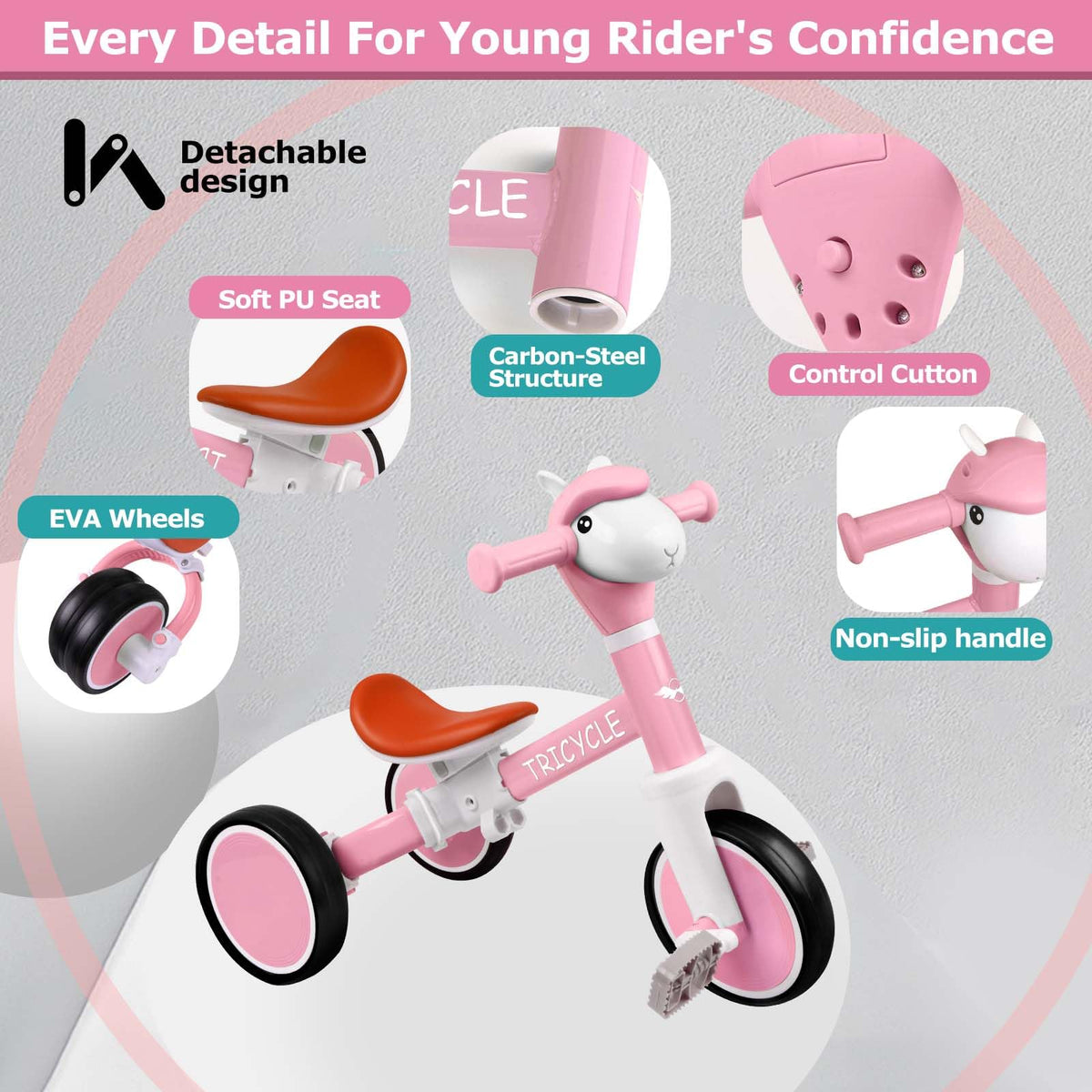 4-in-1 Kids Tricycle with Light & Music L26828