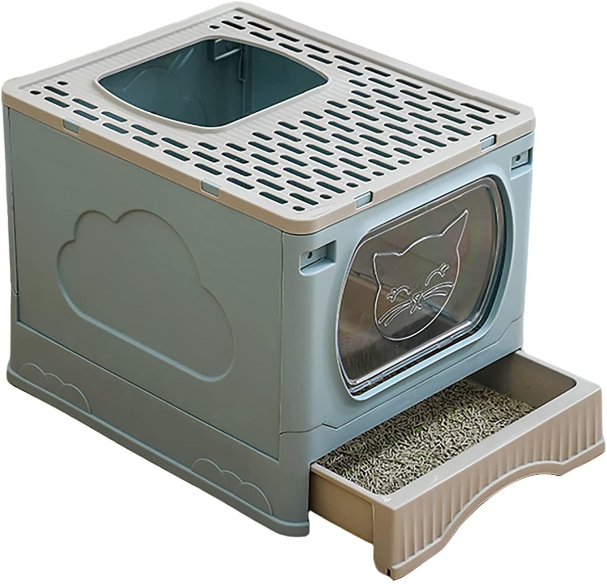 Foldable Top Entry Cat Litter Box with Lid and Scoop K61620
