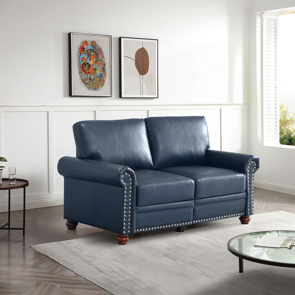 Navy Blue PU Leather Storage Loveseat Sofa P1310