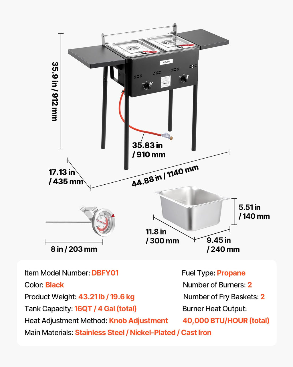 16 Qt Stainless Steel Double Burner Propane Fryer W40147