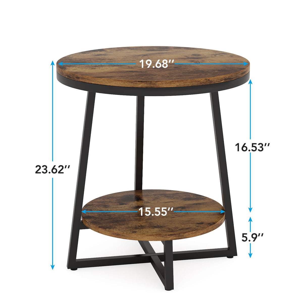 2 Tier Round End Table with Storage Shelf P7567