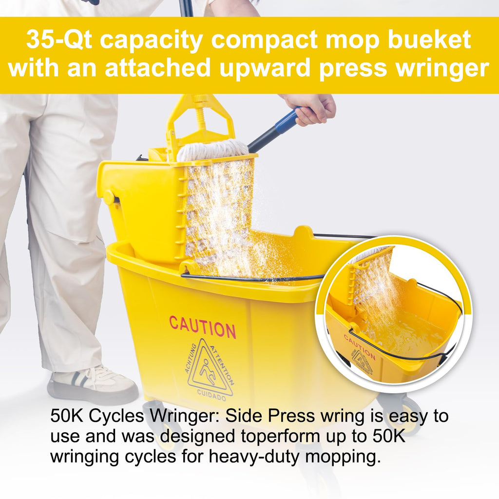 35 Quart Mop Bucket with Side Press Wringer on Wheels X155687