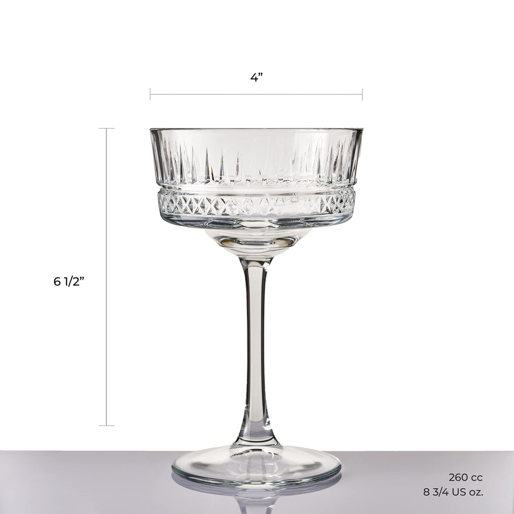 Vintage Coupe Glasses Set Of 6 Long Stem Glassware 8.8 oz U8499