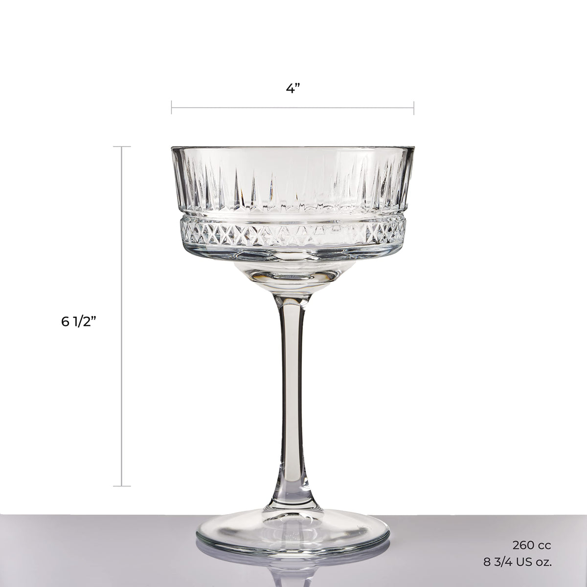 Vintage Coupe Glasses Set Of 6 Long Stem Glassware 8.8 oz U8499