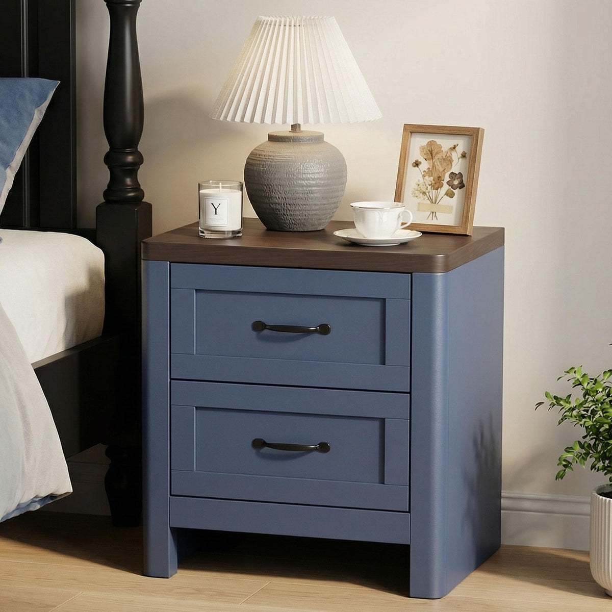 Blue Set of 2 2 Drawer Nightstand O702