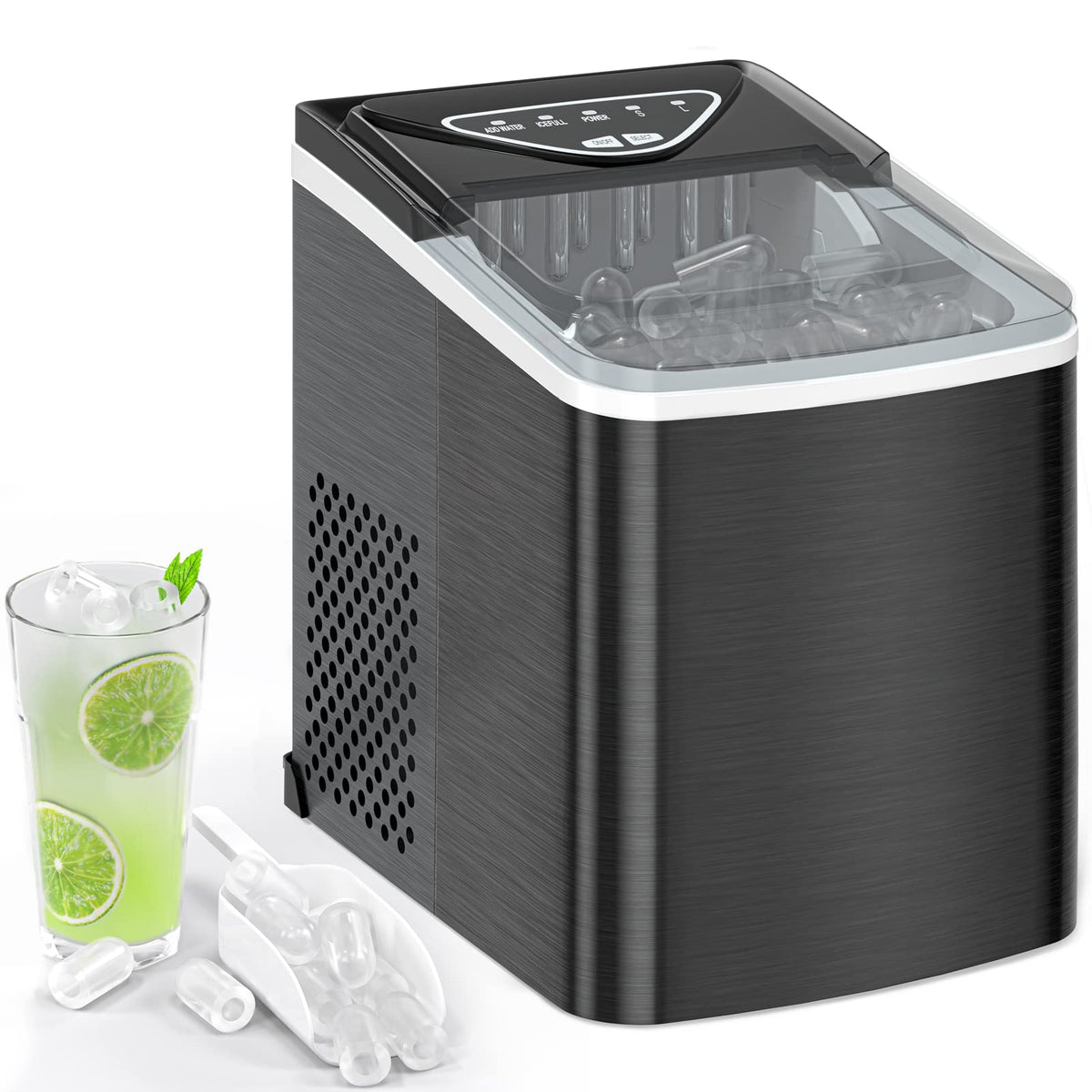 Black Countertop Ice Maker with Scoop and Basket A916833