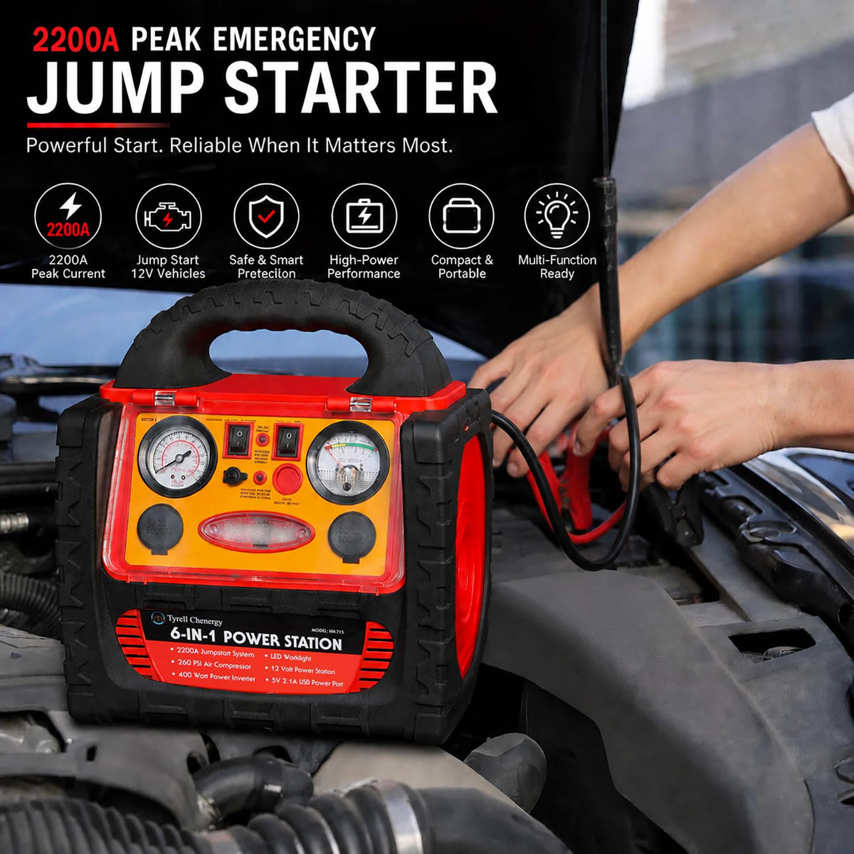 2200 Amp Car Jump Starter with Air Compressor Y883881