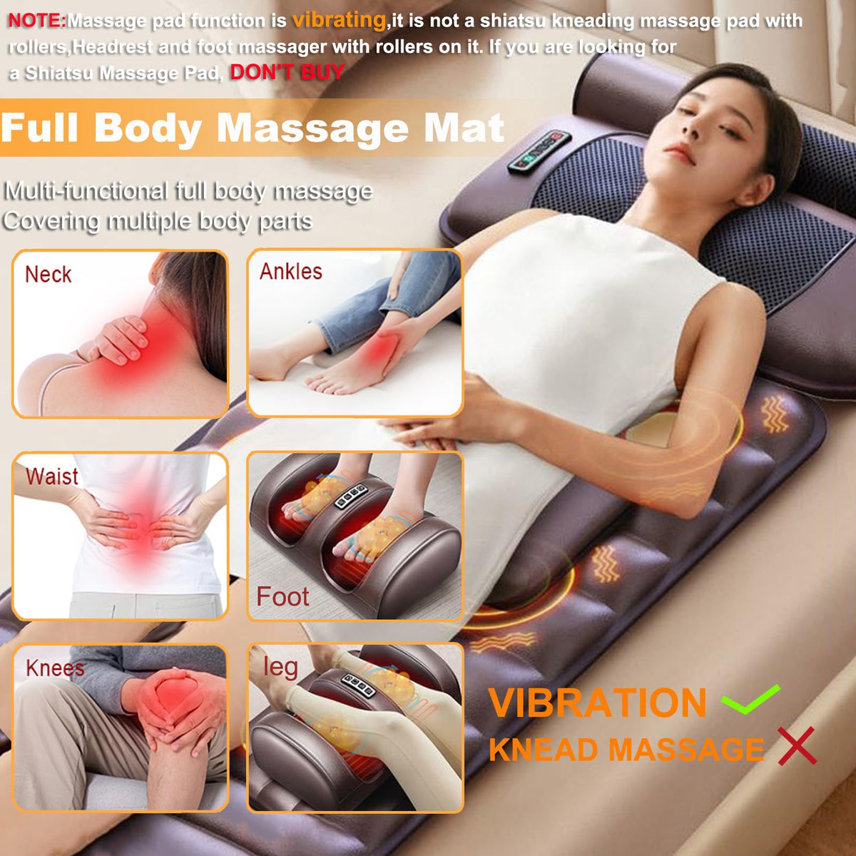 Vibration Massage Mat with Neck Headrest and Leg Foot Massagers G4528