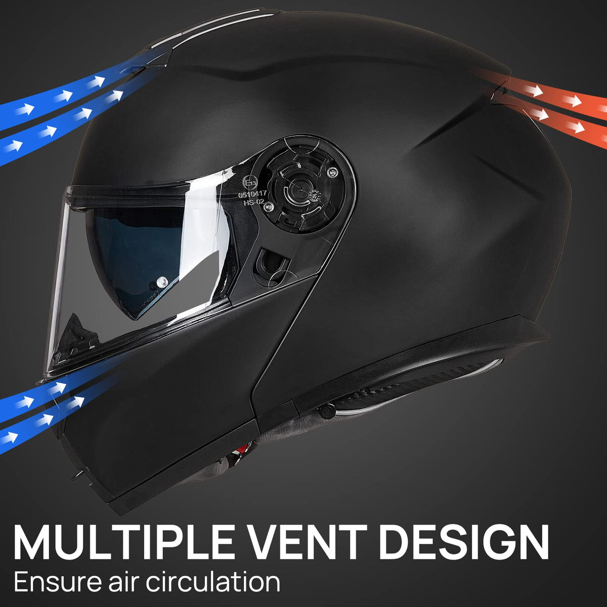 Matte Black Large Modular Full Face Motorcycle Helmet C599