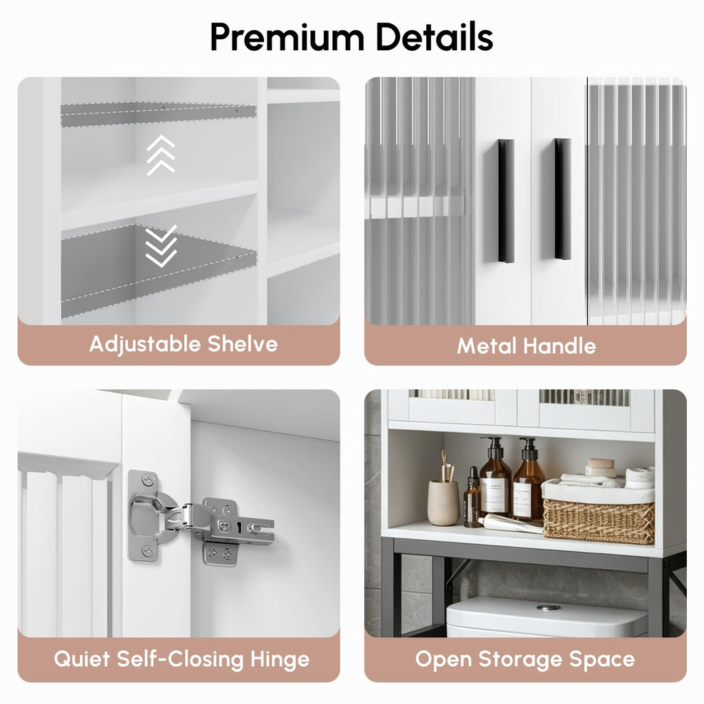 White Over The Toilet Storage Cabinet with Glass Doors V6852