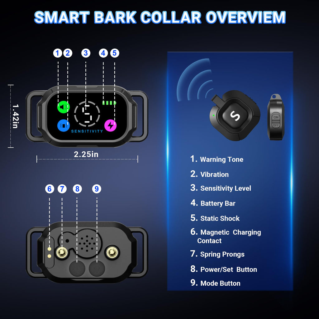 Dog Bark Collar with Remote Control, 2-in-1 Automatic & Manual Training Collar R4773