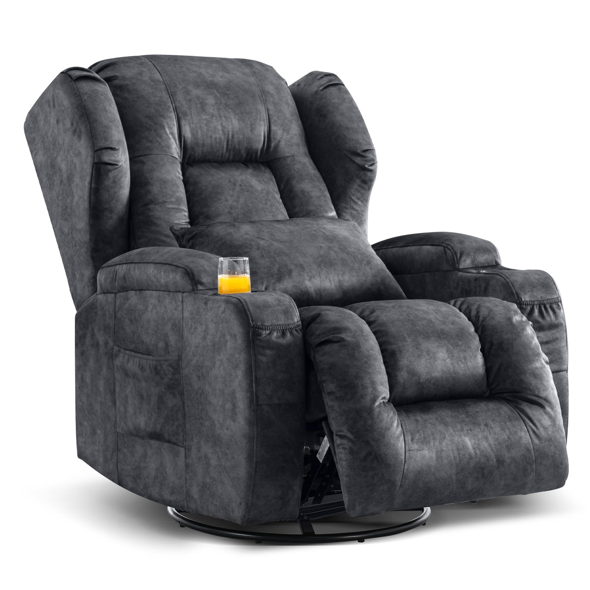 Manual Swivel Rocker Recliner Chair Velvet Grey H624