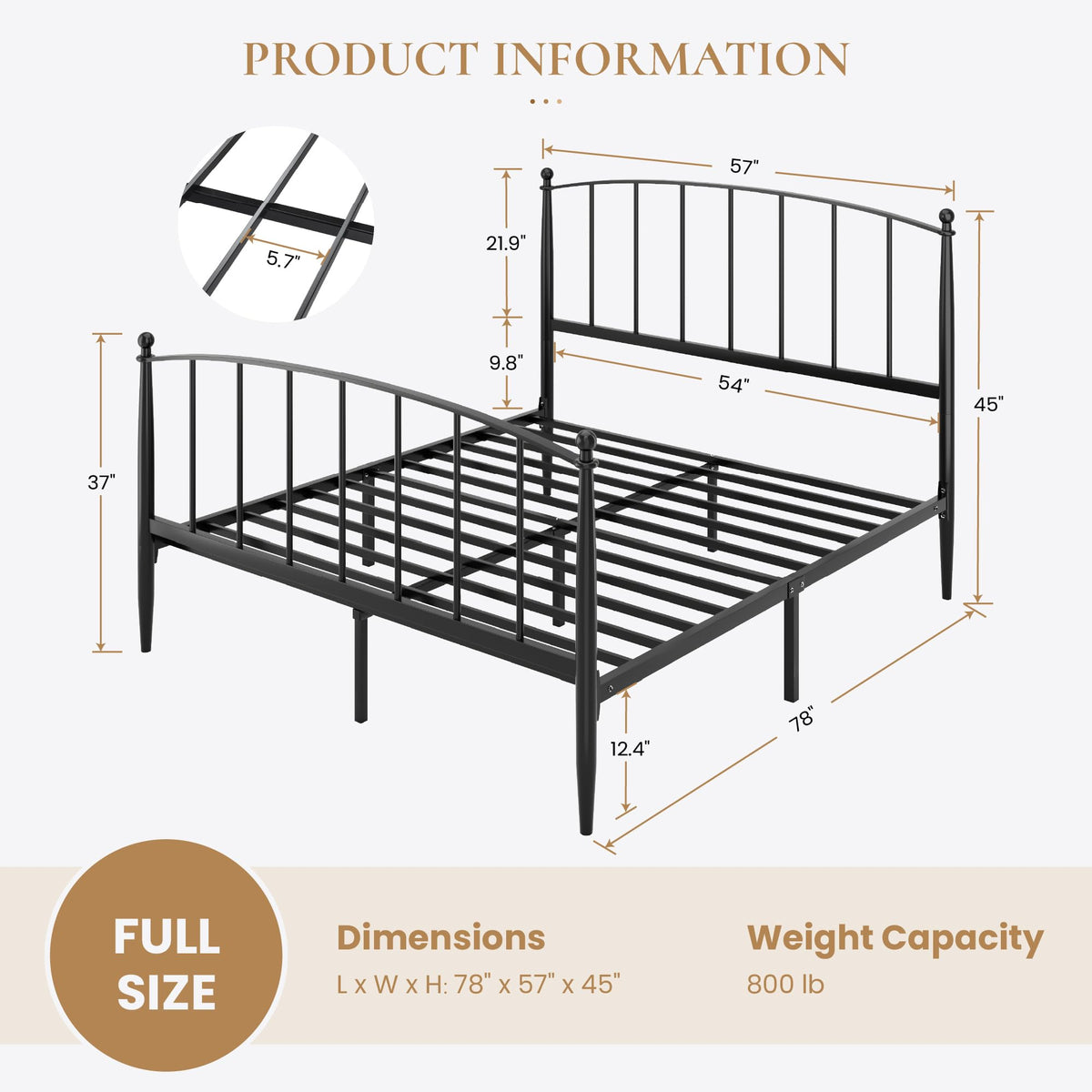 Full Size Black Metal Platform Bed Frame Q842