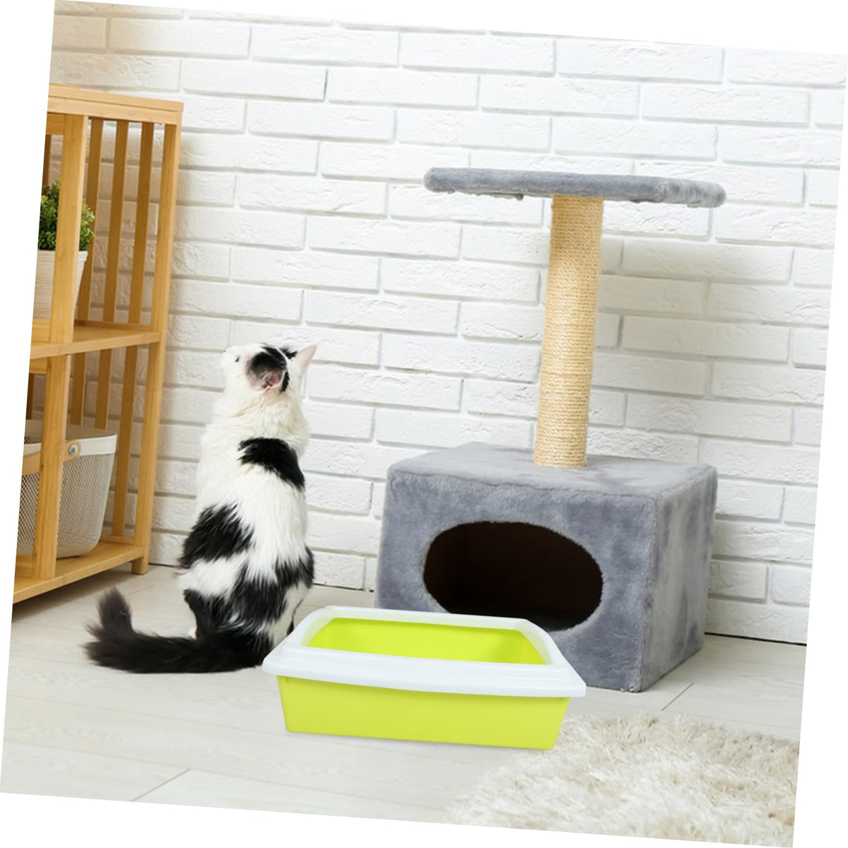 Open Top Cat Litter Box with Frame Semi-Enclosed U5347
