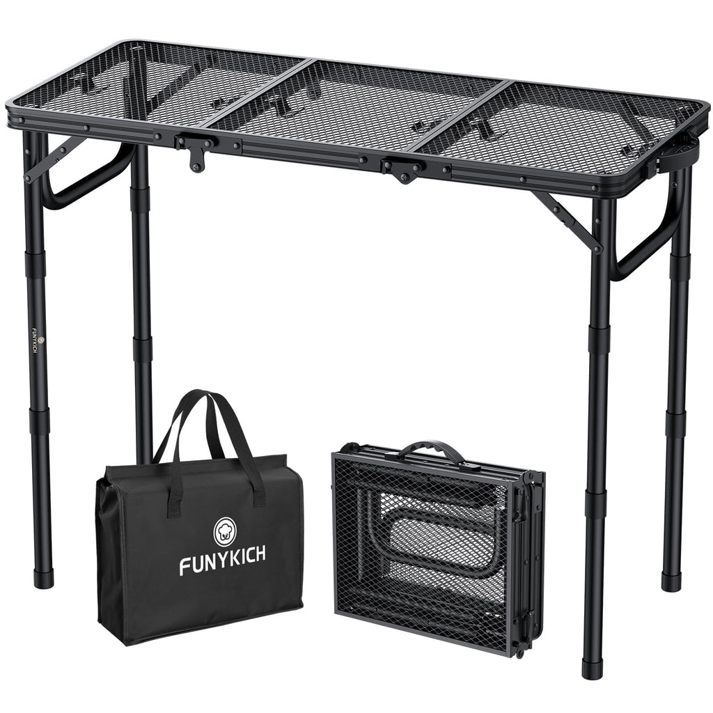 Folding Grill Table 3ft 3 Adjustable Heights Black A7932
