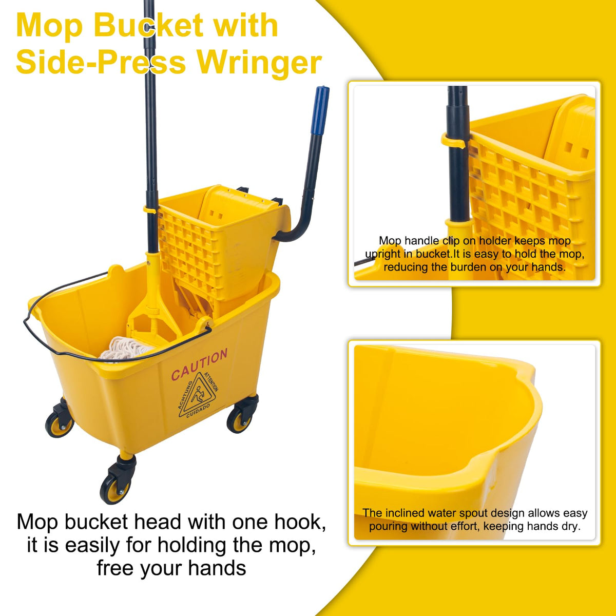 35 Quart Mop Bucket with Side Press Wringer on Wheels X155687