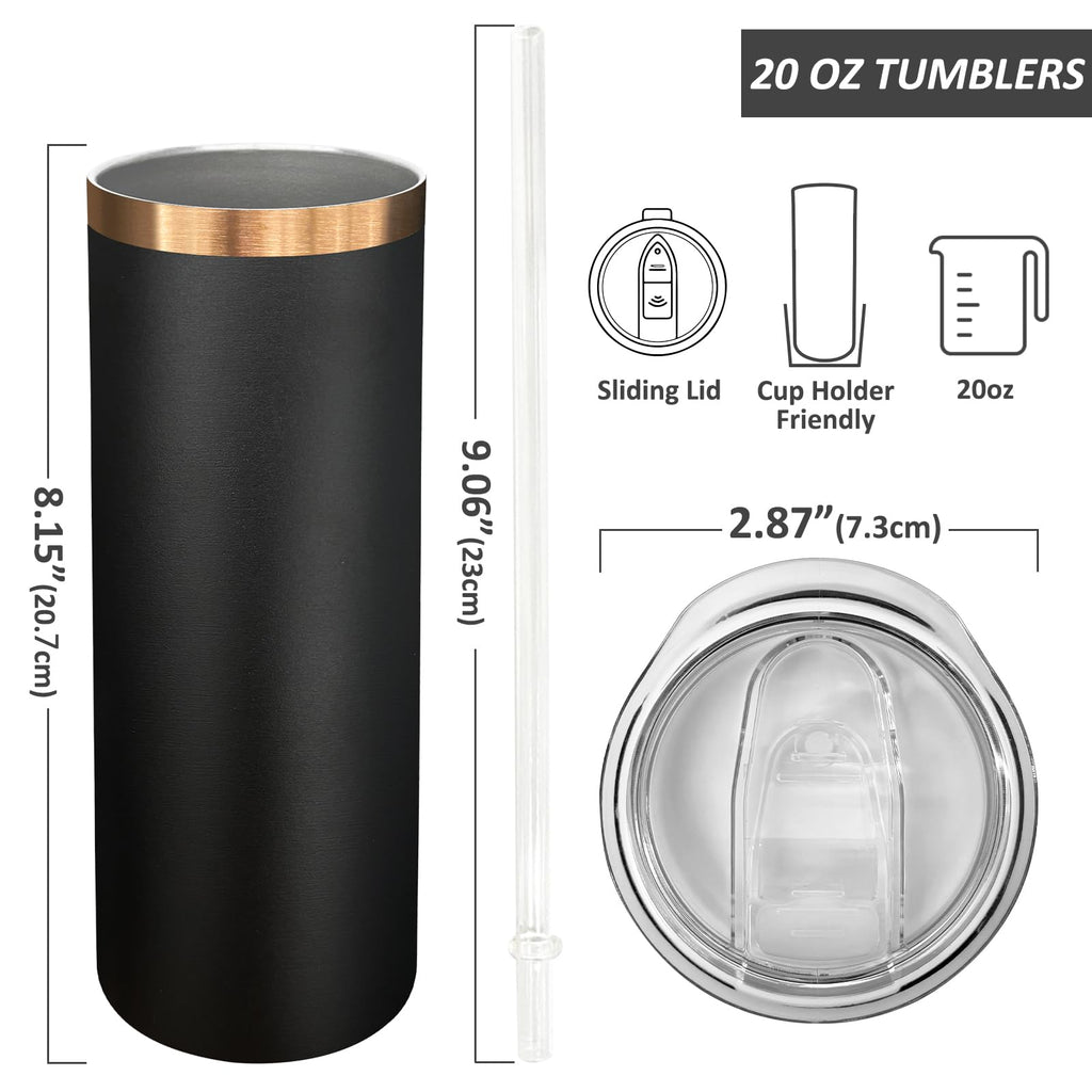 20 oz Skinny Tumblers with Lids and Straws Black G63840