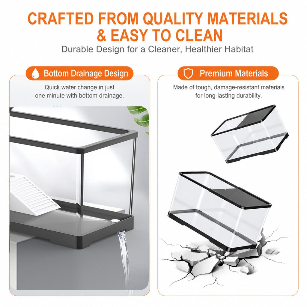 Acrylic Aquarium Starter Kit with UVB/UVA Lamp, Filter, Basking Platform & Lid J112102