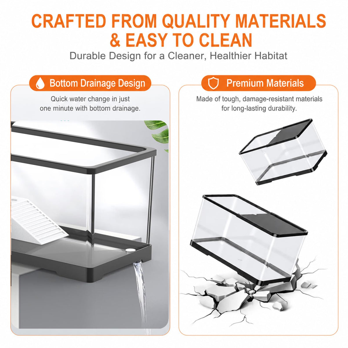 Acrylic Aquarium Starter Kit with UVB/UVA Lamp, Filter, Basking Platform & Lid J112102