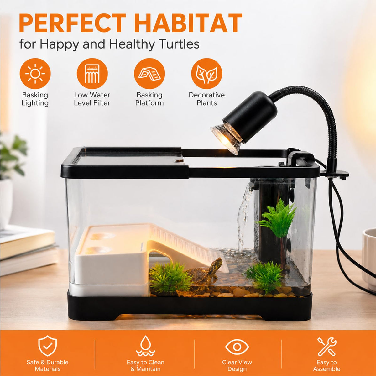 Acrylic Aquarium Starter Kit with UVB/UVA Lamp, Filter, Basking Platform & Lid J112102