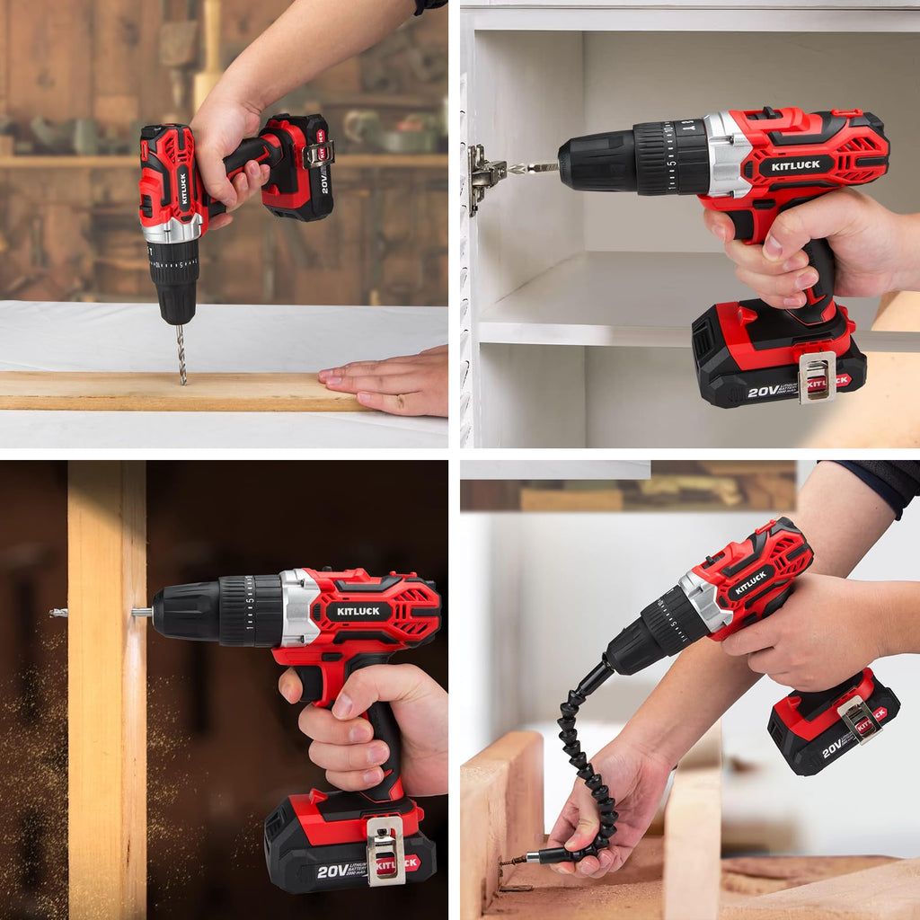 Cordless Drill Set 20V 2 Battery 44pcs Bits 3/8'' Chuck U952756