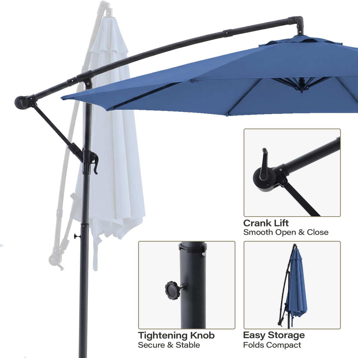 10ft Navy Blue Offset Cantilever Patio Umbrella N8583