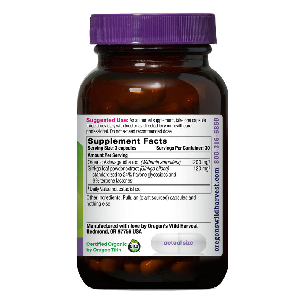 Organic Ashwagandha Ginkgo Vegan Capsules 90 Count N714465