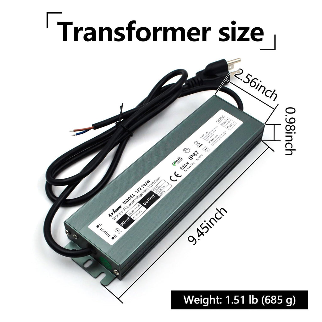 2 Pack 12V 200W Waterproof IP67 LED Driver H47975