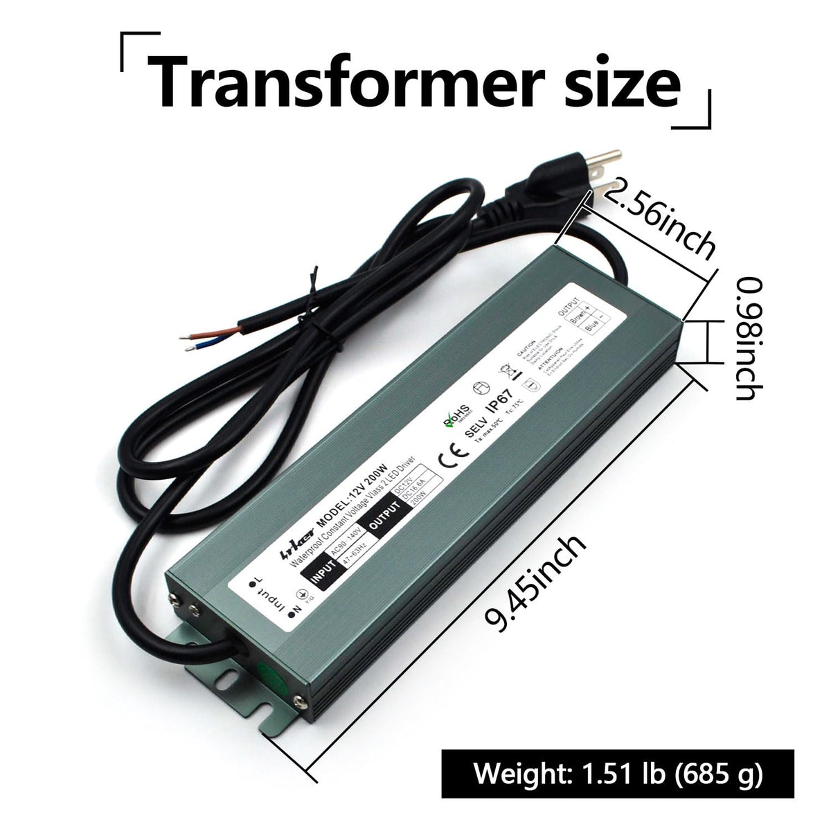 2 Pack 12V 200W Waterproof IP67 LED Driver H47975