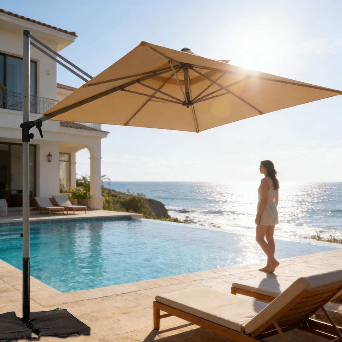 Rectangle Aluminum Offset Patio Umbrella, Beige L8081
